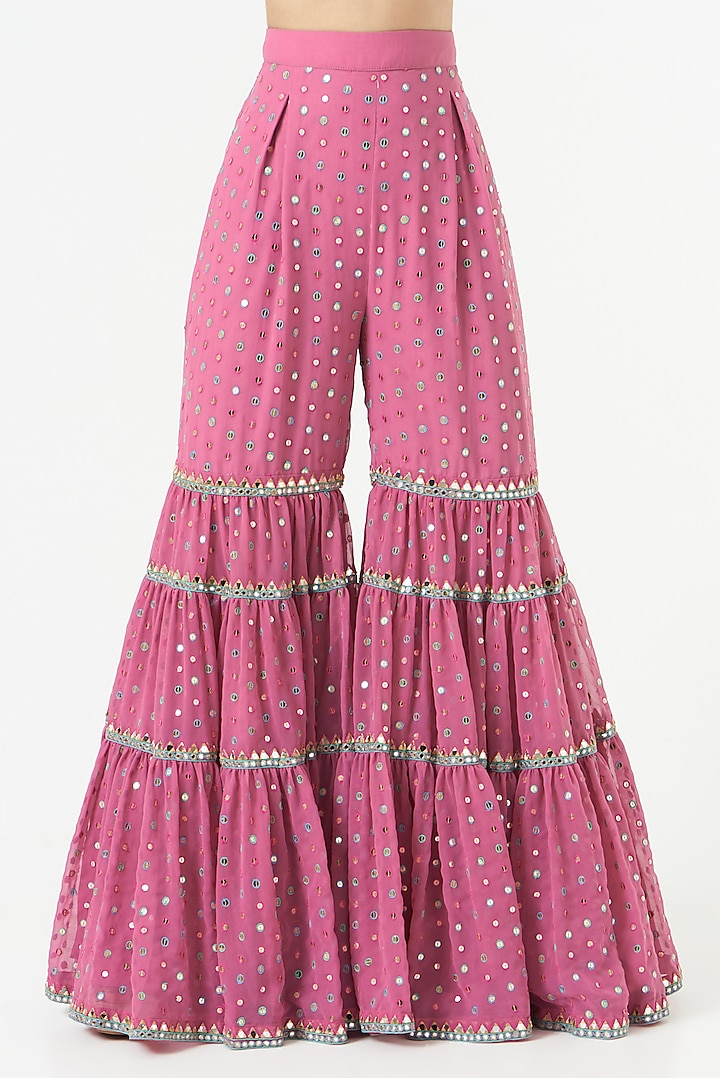 Dark Blush Pink Georgette Wedding Sharara Set by Vvani by Vani Vats at Pernia's Pop Up Shop